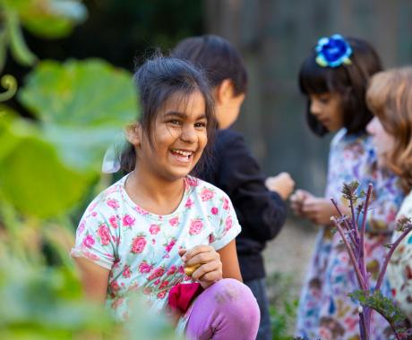 Primary student in garden