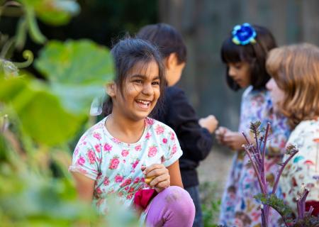Primary student in garden