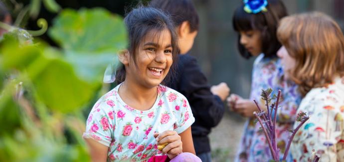 Primary student in garden