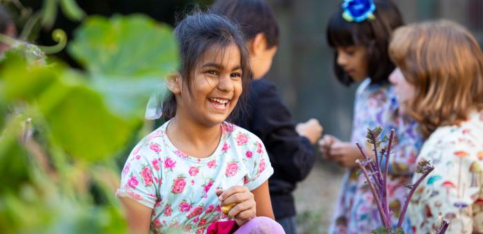 Primary student in garden
