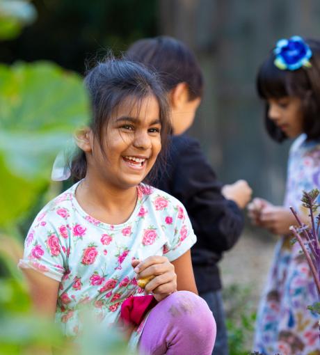 Primary student in garden